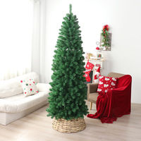 Realistischer schlanker Kiefer-Weihnachtsbaum mit vorinstallierten warmweißen Lichtern, schmaler künstlicher Weihnachtsbaum