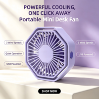 Ventilateur de bureau portable mini USB rechargeable 5V haute puissance silencieux 3 vitesses 5 pales moteur sans balais compatible voiture commande par bouton