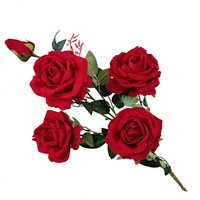 Grandes tiges de roses en velours à 5 têtes, fausses roses pour la décoration florale de mariage et de la maison