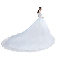 Robe de mariée épaules dénudées, nouvelle robe de mariée à longue traîne, style princesse coréen, manches amincissantes, longueur au sol