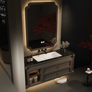 Tủ phòng tắm bằng gỗ rắn theo phong cách retro với mặt bàn đá Granite để rửa tay - Product Image 3