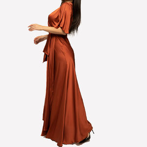 <span class=keywords><strong>Cuivre</strong></span> flutter manches col en v wrap cravate longues robes de <span class=keywords><strong>demoiselle</strong></span> <span class=keywords><strong>d</strong></span>'<span class=keywords><strong>honneur</strong></span> en satin pour les femmes élégantes mariage 2024 - Product Image 2