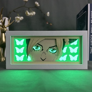 Lampe de chevet LED JoJo Adventure <span class=keywords><strong>One</strong></span> <span class=keywords><strong>Piece</strong></span> <span class=keywords><strong>Luffy</strong></span>, <span class=keywords><strong>cadre</strong></span> en bois découpé au laser, boîte à lumière animée pour décoration de chambre - Product Image 1