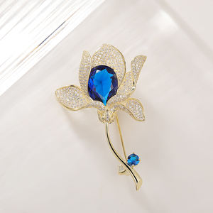 XILIANGFEIZIカスタムラグジュアリーデザイナーブルージルコン植物マグノリアチューリップリリーフラワーブローチ女性用 - Product Image 3