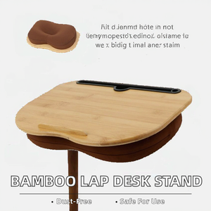 Bamboo <strong>Top</strong> PU Surface Portable Laptop Tray Table <strong>Lap</strong> Pad <strong>Stand</strong> with Pillow Cushion Tablet Slot Anti-Dust Mite Air-permeable - Product Image 2