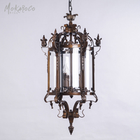 Lustre en cage, couleur bronze, lampe de plafond, style américain rétro, lustre hexagonal en verre, style romain gothique, luminaire suspendu pour cour