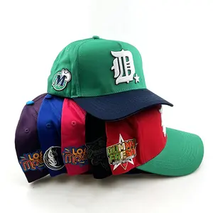 Customized cotton 3D embroidery logo blank 5 panel snapback baseball cap colorblock two-tone caps a frame hat