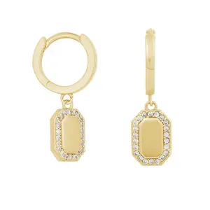 Gemnel clair diamant 18K or tags charme hoop 925 pendentif en argent boucles d'oreilles