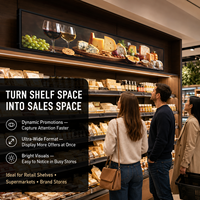 Pantalla Publicitaria Digital 4K con Barra Extensible, Monitor de Estante para Comercios de 23.6 Pulgadas con Alto Brillo, Tira de Monitor Integrada con CMS para Compras