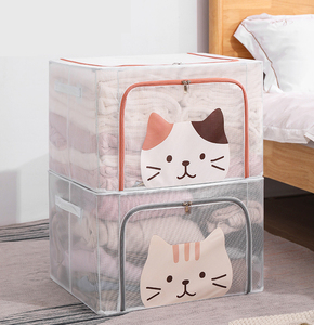Stackable PVC Fabric Closet Containers Foldable Clothes OEM Storage Bins Boxes with Clear Windows Thick Metal Frames for Quilts