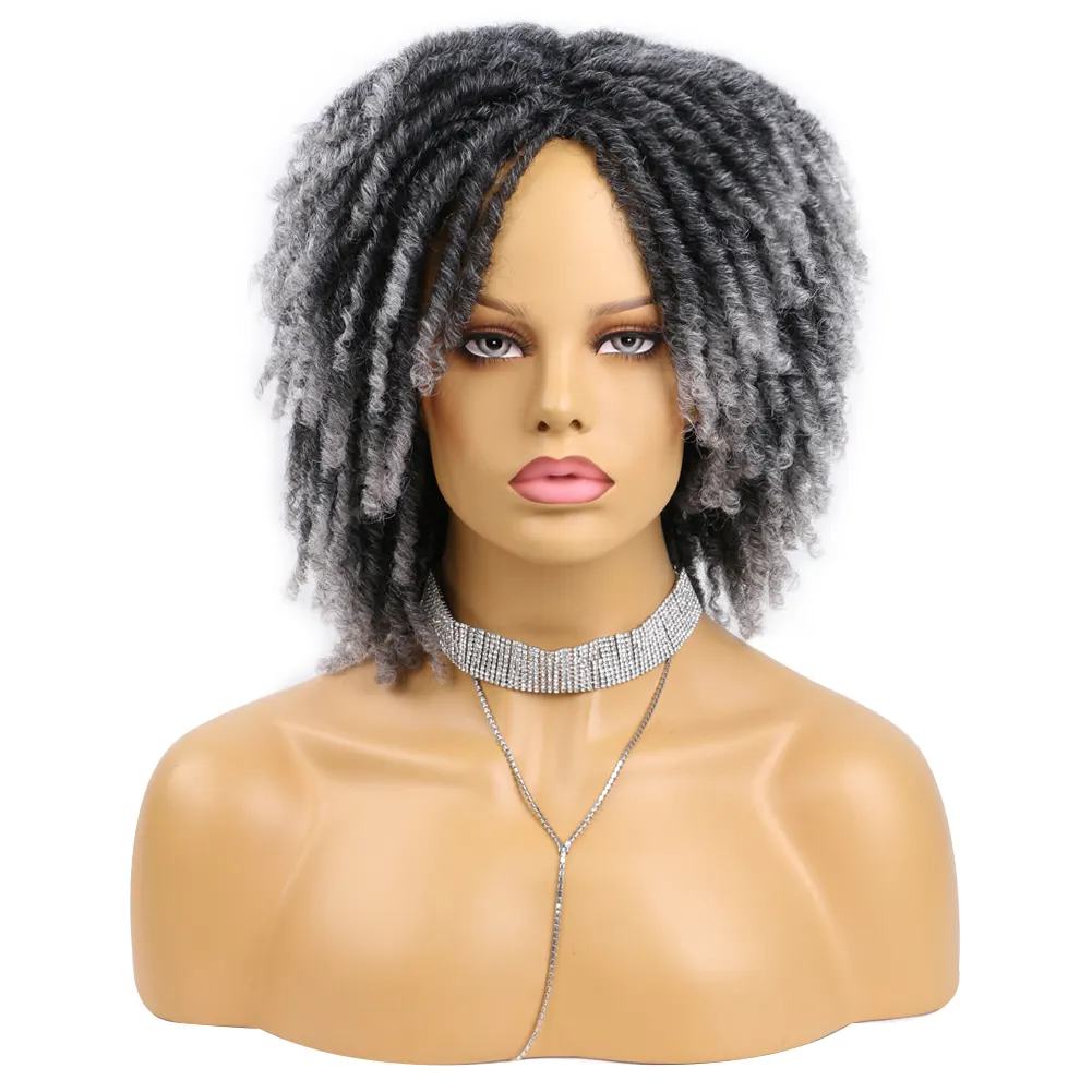 Hot Bán Mềm Dreadlocks Tóc 6 Inch Wig Ombre Đen Bug Crochet Braids Tóc Giả Chịu Nhiệt Tổng Hợp Ngắn Tóc Giả