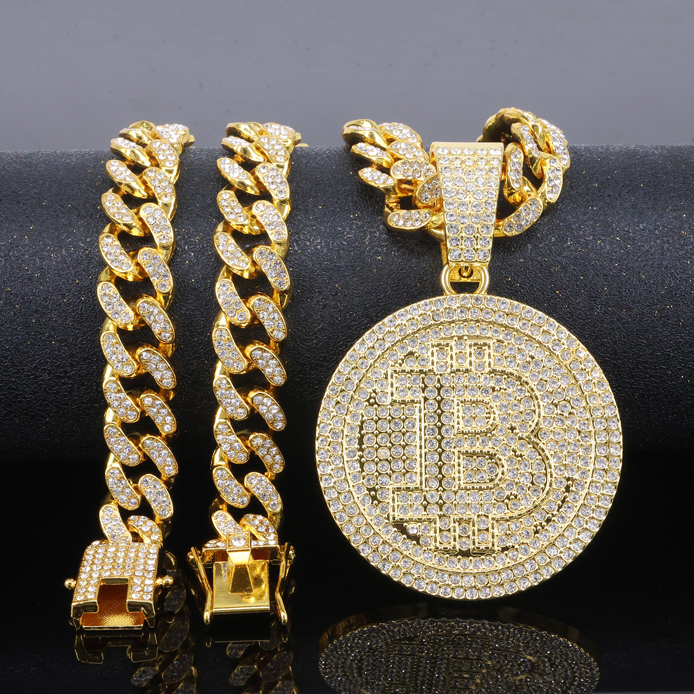 Gold pendant + round chain 50cm (full diamond buckle)