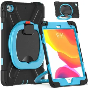 संभाल अंगूठी मामले नरम सिलिकॉन shockproof प्यारा गोली कवर कंधे बेल्ट घूर्णन योग्य गुना संभाल पकड़ iPad मिनी 6 के लिए खड़े हो जाओ