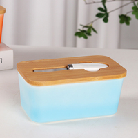 Beurrier en céramique moderne à dégradé, capacité de 520 ml (17 oz) avec couvercle en bois et couteau à beurre, ensemble cadeau élégant pour la cuisine