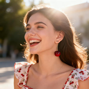 Boucles d'oreilles pendantes en alliage en forme de cerise, tendance, pour l'été, bijoux décontractés en métal pour filles, vente en gros - Product Image 3