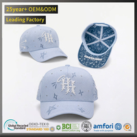 Casquette de baseball structurée ajustable avec broderie 3D de strass bleus personnalisés, doublure intérieure, style streetwear Heaven Gorra, vente en gros
