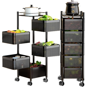 Étagère à cadre en métal à 5 couches étagère rotative étagère de <span class=keywords><strong>rangement</strong></span> de cuisine carrée rotative étagère verticale chariot de <span class=keywords><strong>rangement</strong></span> sur roues - Product Image 1