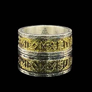 925 Sterling Silver Vintage Ring With Gold Letter Silver Plated Copper Trendy Motorcycle Party Jewelry Viking Runes Style
