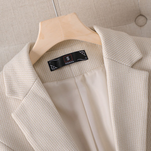 Women's Grey Houndstooth Blazer Slim Fit Anti-Wrinkle Woolen Suit Jacket Autumn Winter Casual Elegant - Product Image 5