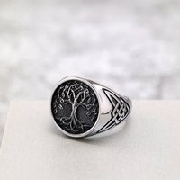 Anillo Unisex de Acero Inoxidable Estilo Vikingo Retro Europeo y Americano con Árbol de la Vida Brillante