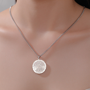 Collier vintage en acier inoxydable avec pendentif religieux Saint Christophe, chaîne à maillons plaquée or, bijou amulette pour femmes et hommes - Product Image 2