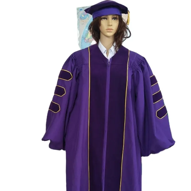 Acdemic Gown Tam for PHD Degree Purple Vestido de graduación doctoral