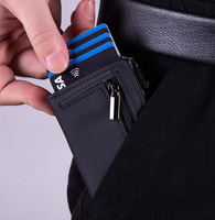 Dompet Lipat Tiga Kulit PU Kustom dengan Penjepit Uang, Pemblokir RFID, Tempat Kartu Aluminium Pop Up, dan Kantong Resleting