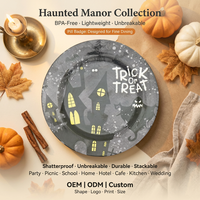 Assiette Ronde Plate en Mélamine 8 po Motif Araignée Fantôme Effrayant OEM ODM pour Enfants, Idéale pour Partager Bonbons et Collations lors de Fêtes (Trick or Treat)