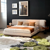 Lit de rangement HEM design minimaliste moderne avec tête de lit en tissu en forme de U, plateforme en tissu, cadre en bois massif, taille double, garantie 3 ans