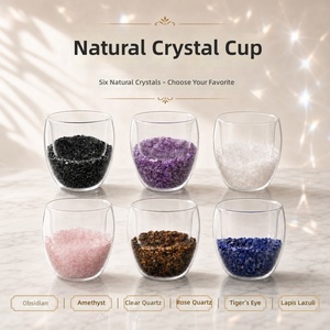 Natürlicher Kristallsplitter-Energiebecher, Doppelwandiger Borosilikatglas-Tumbler, Amethyst-Klarquarz-Becher für Milchtee, Saft und Wasser - Product Image 1