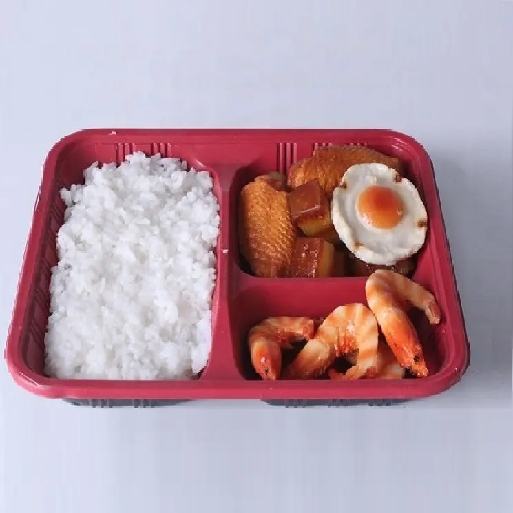 Bento-fiambrera de plástico desechable para llevar comida, contenedor para llevar comida, 3 compartimentos, 3 fiambreras divididas, precio barato, venta al por mayor