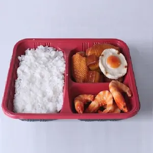 Harga Grosir Murah Makanan Microwave Membawa Pergi Wadah Plastik Takeaway 3 Kompartemen Bento Sekali Pakai 3 Kotak Makan Siang Terbagi