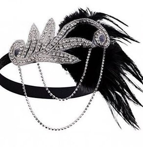 Ecoparty1920s Bandeau Accessoires de déguisement <span class=keywords><strong>Charleston</strong></span> Accessoires de déguisement Flapper Headpiece Great Gatsby Feather Beaded Headband Chaîne - Product Image 3