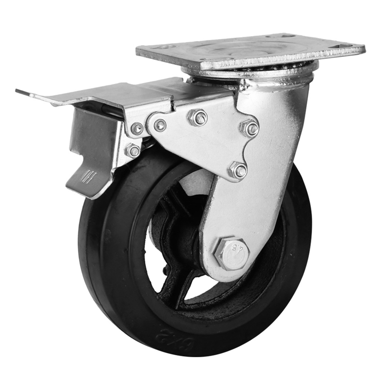 Pivotant En Caoutchouc 250Kg Robuste Roulette Avec Frein Latéral