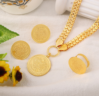 Ensemble de bijoux rétro européen et américain en acier inoxydable plaqué or 14 carats avec pendentif Arbre de Vie, comprenant collier, bague et boucles d'oreilles pour mariage