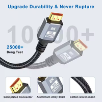 Câble tressé en or 8K 60Hz 2.1 de 2 m haute vitesse pour téléviseurs, PS5, Xbox, moniteurs de jeu, projecteurs, lecteurs DVD, utilisation automobile, gaine en PVC