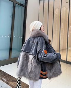 Parka in Denim Invernale con <span class=keywords><strong>Tasche</strong></span>, <span class=keywords><strong>Cappotto</strong></span> Corto in <span class=keywords><strong>Pelliccia</strong></span> Sintetica per Donna - Product Image 3