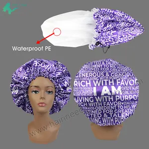 Custom logo hot selling best quality silk satin bonnet sleeping cap waterproof bonnet shower cap with drawstring