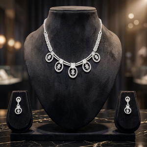 Classic Brilliance American Diamond Wedding Gift Necklaces Set Gold <b>Silver</b> Plated Pearls Chains Fine <b>Chokers</b> Type - Product Image 3