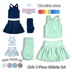 Completo Sportivo Casual 3 Pezzi per Bambine Ruidian, Nuovo Design 2026, Set Atletico per Bambine, Set con Gonna Tinta Unita per Bambine, Set in Nylon OEM per Neonata - Product Image 1