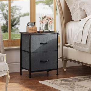 Bedroom 2 Drawers Fabric Nightstand Small Metal Frame <b>Side</b> <b>Table</b> Multifunctional Storage Chest for Living Room - Product Image 3