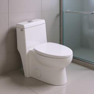 Inodoro de Cerámica Blanca de Una Pieza, Doble Descarga, Taza Redonda, Montaje en el Suelo, Diseño Contemporáneo - Product Image 2