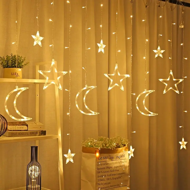 LED Star Moon Curtain Fairy Lights ghirlanda String Lights Home Bedroom Decoration Party capodanno Christmas Fairy Light