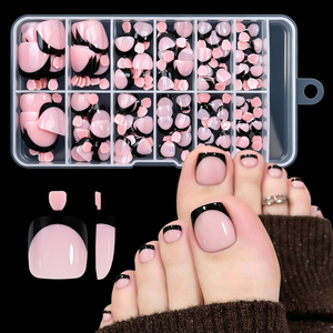12 <span class=keywords><strong>Uñas</strong></span> Postizas Francesas <span class=keywords><strong>para</strong></span> los Pies, <span class=keywords><strong>Uñas</strong></span> Postizas Cortas Cuadradas con Base Color Nude, Cobertura Completa, Reutilizables, Suministros <span class=keywords><strong>para</strong></span> Arte de <span class=keywords><strong>Uñas</strong></span> - Product Image 2