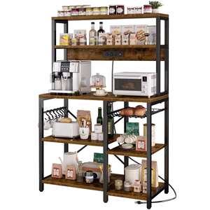 Support pour micro-ondes à 5 niveaux Coffee Bar Bakers Rack avec prises de courant Crochets en forme de S Étagères de rangement <span class=keywords><strong>ouvertes</strong></span> - Product Image 1