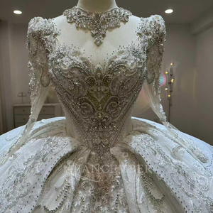 Robe de mariée princesse en cristal perlé, dos en dentelle, volants, pour église, grande taille, mère de la mariée LSJL106 - Product Image 2