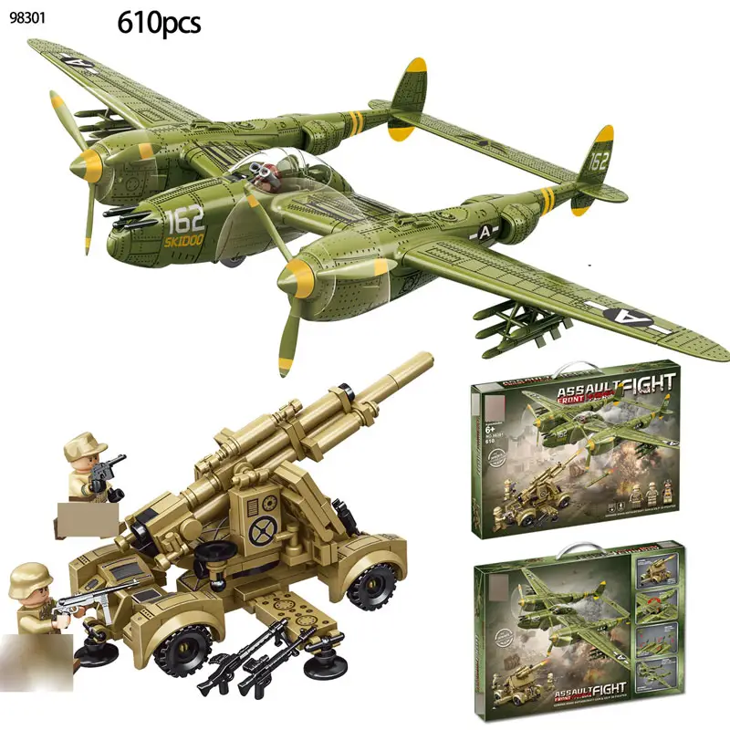 Set mainan senjata militer helikopter Lapis Baja mainan Model pesawat tempur udara P-38 Set blok bangunan pesawat terbang petir