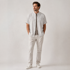 Chemises en lin pour hommes de qualité supérieure, personnalisées, <span class=keywords><strong>col</strong></span> <span class=keywords><strong>Mao</strong></span>, manches courtes, décontractées, respirantes, vente en gros TT - Product Image 2