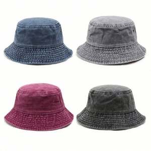 Wholesale Custom Logo Spring <b>Summer</b> Casual Outdoor Blank Washed Cotton Sun <b>Cap</b> <b>Flat</b> Top Adult Unisex Women Bucket Hat - Product Image 2