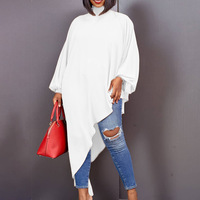 Robe de bureau grande taille pour femmes Style décontracté élégant avec ourlet asymétrique col montant manches longues Midi solide en taille 2XL